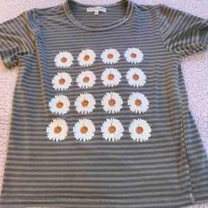 Urban Outfitters: Green Striped with Flowers Tee